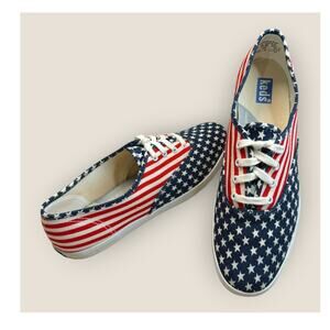 Keds American Flag USA Canvas Sneakers Women Size 9 Lace Up Red White Blue Stars